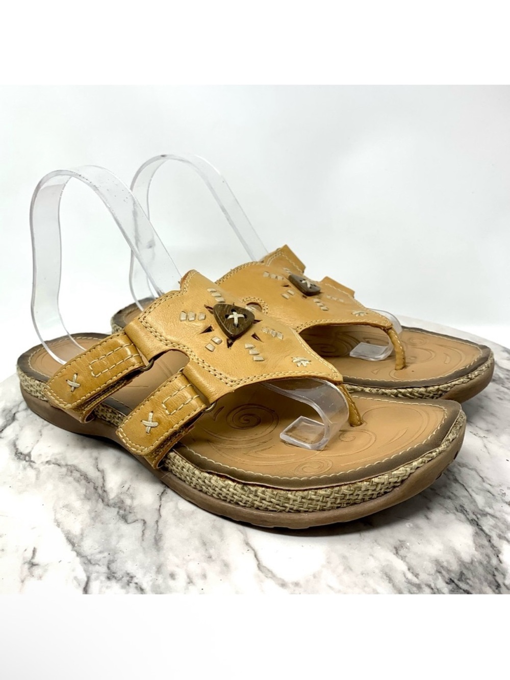 Earth Sisal Button Detail Leather Adjustable Comfort Sandals 11 Boho Artsy